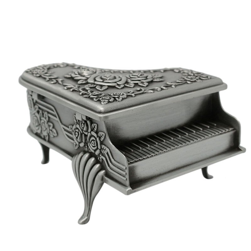 Naimo New Vintage Piano Design Jewelry Box Decorated with Rose Sculpture Creative Gift Present (Large piano) - Image 1